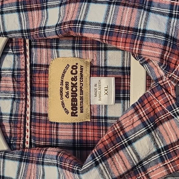 ROEBUCK & CO. MENS BIG AND TALL SHORT SLEEVE FRONT SNAP RED PLAID SHIRT SIZE XXL - Picture 3 of 8